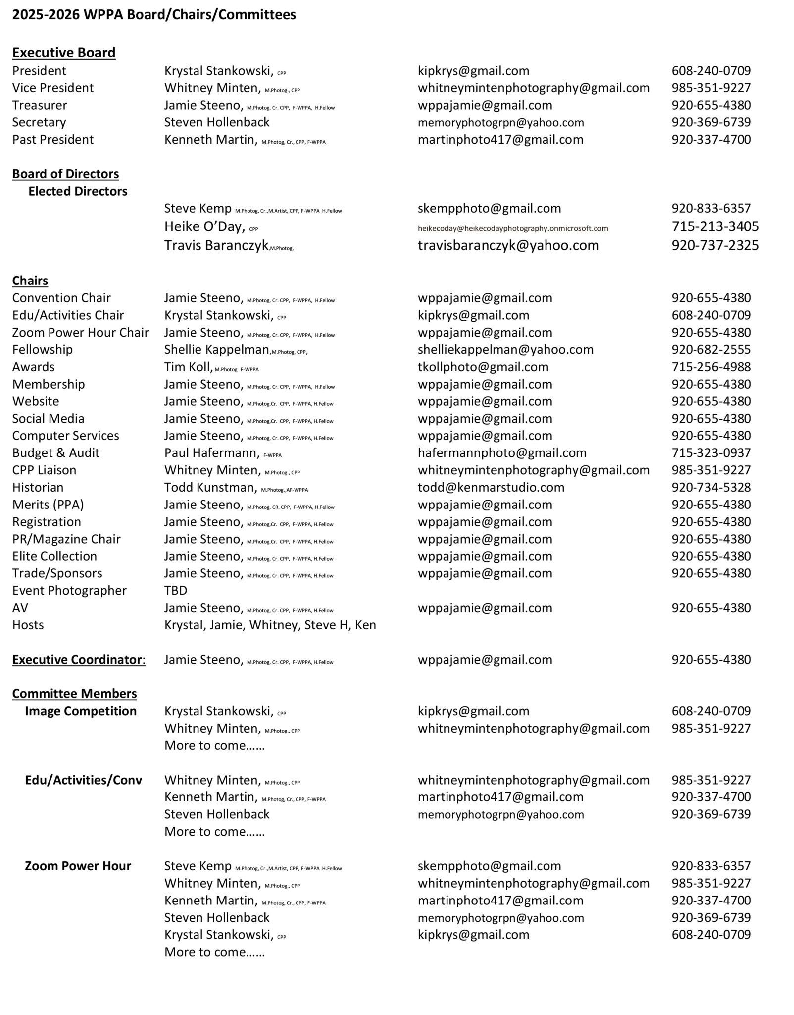 WPPA Board of Directors – Wisconsin Professional Photographers Association